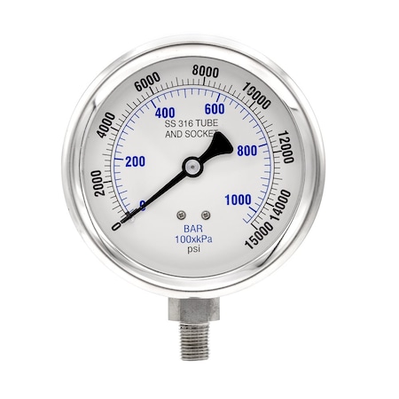 Gauge,4,0/15,000psi,1/4,LM,SS,LF